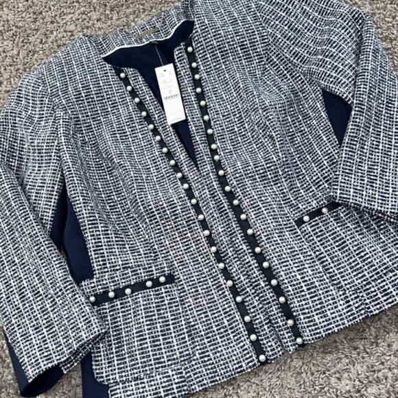 White House black market size 10 skirt suit blue Pearl ecru tweed skirt blazer - Picture 10 of 13